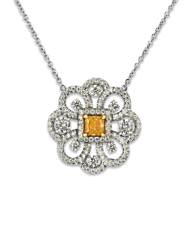 Stylish necklaces and pendants with diamonds for a glamorous and elegant look-Fancy Vivid Yellowish Orange Diamond Pendant, 0.43 Carat