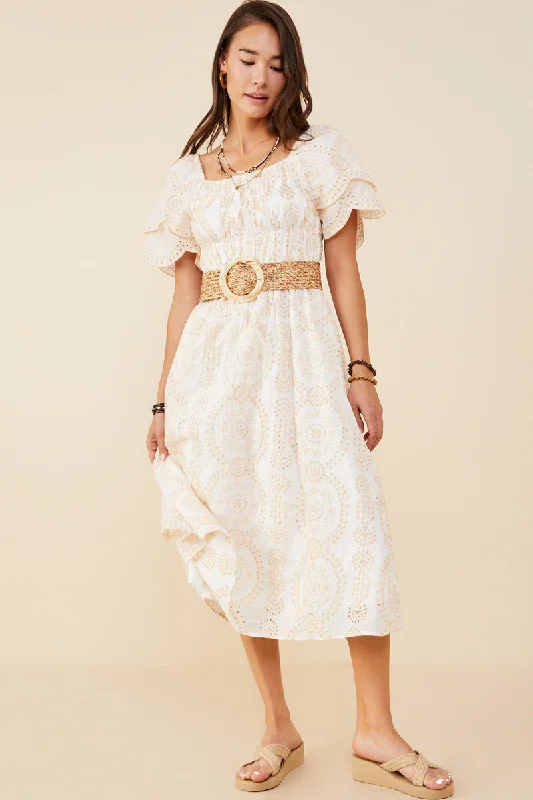 Plus size dresses with fitted bodices shape beautifully -Eyelet Lace Square Neck Smocked Dress