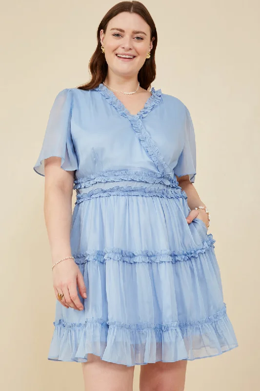 Plus size dresses for special occasions dazzle effortlessly -Ruffle Detailed Surplice Organza Dress