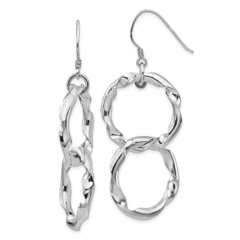 Gothic Drop Earrings with Dark Tone -Curata 925 Sterling Silver 68x27mm Twisted Circles Long Drop Dangle Earrings