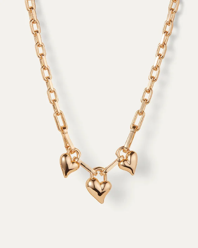 Best necklaces and pendants with opal and gold for a vibrant, luxurious contrast-Padlock Triple Heart Pendant Necklace