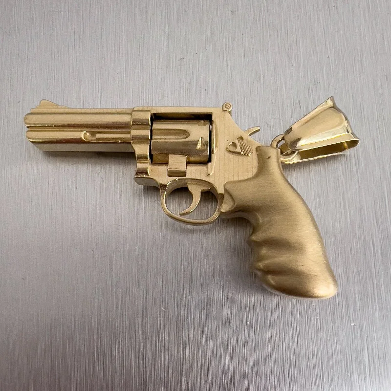 Stunning necklaces and pendants with ruby and diamond combinations for a luxurious effect-14k Yellow Gold 3D .357 Magnum Revolver Pistol w/ Moving Cylinder Pendant 34.9g