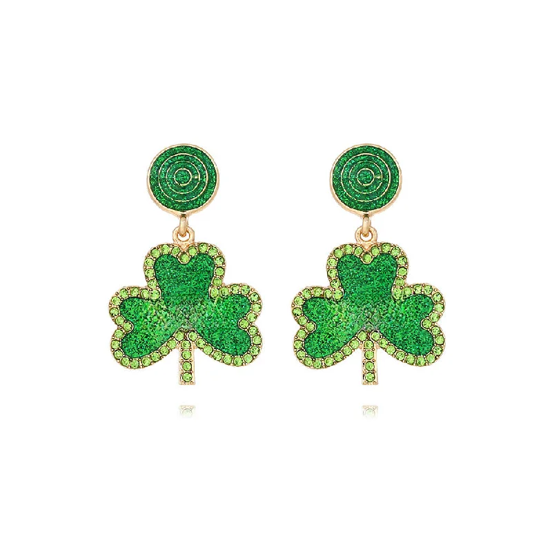 Leverback Drop Earrings for Comfort -Wholesale St Patrick letter clover alloy drop oil Diamond Irish green Carnival earrings