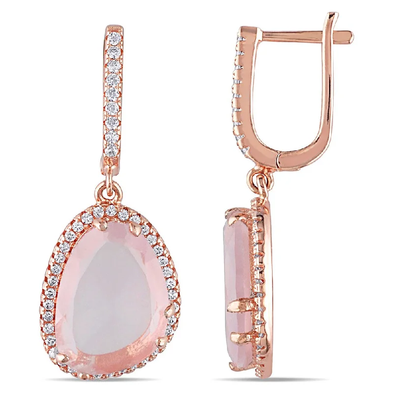 Adjustable Drop Earrings for Custom Fit -Miadora Rose Plated Silver Rose Quartz and White Topaz Dangle Earrings