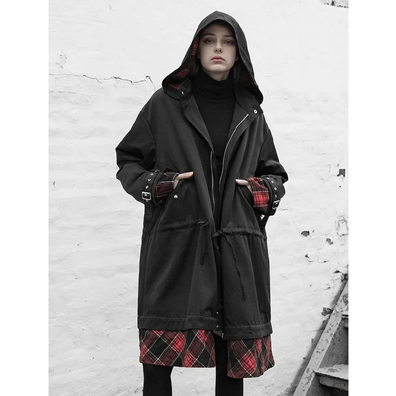 Tie Dye T-Shirts for Colorful Look -Women's Vintage Plaid Colorblock Loose Long Hooded Coat