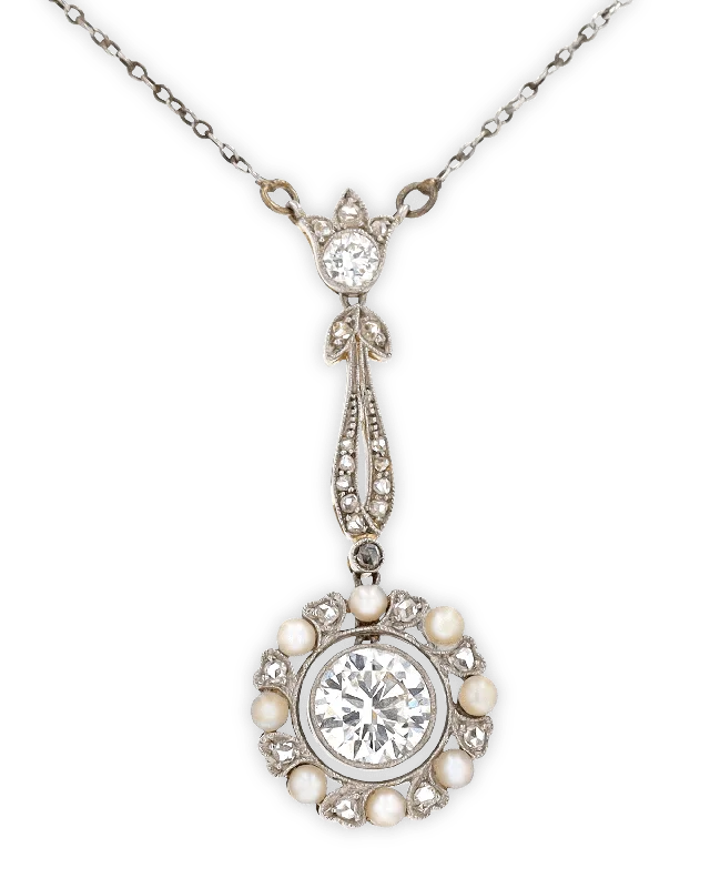 Personalized necklaces and pendants with coordinates for a meaningful location-based gift-Edwardian Pearl and Diamond Necklace, 1.00 carat