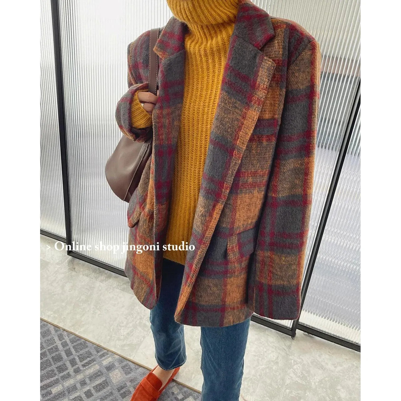 Graphic T-Shirts with Pop Culture -Trendy Plaid Loose Women Coat