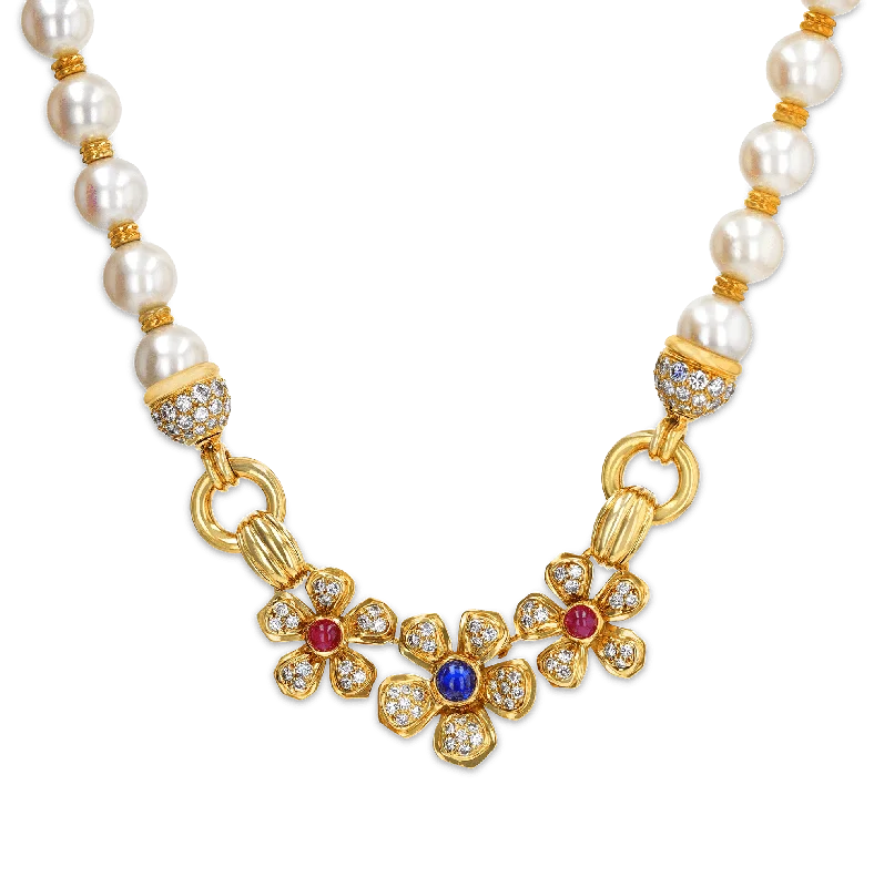 Necklaces and pendants with lock and key designs for a symbolic gesture-Diamond and Pearl Floral Necklace