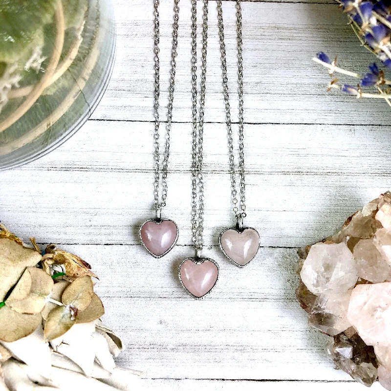 Unique necklaces and pendants with tree of life motifs for nature-inspired elegance-Rose Quartz Heart Necklace, Pink Crystal Necklace Pendant / Foxlark Collections