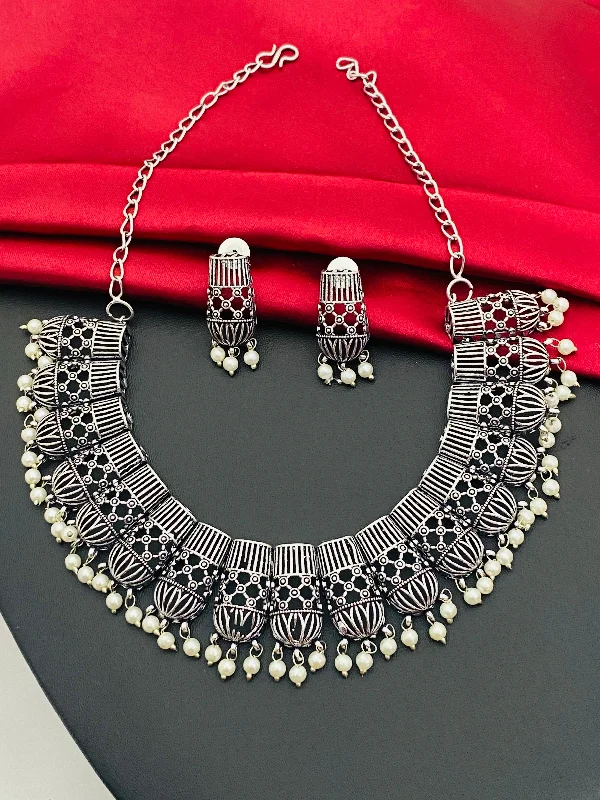 Best necklaces and pendants with floral designs for a feminine and elegant feel-Gorgeous Silver Plated Tribal Oxidized Necklace With Earrings