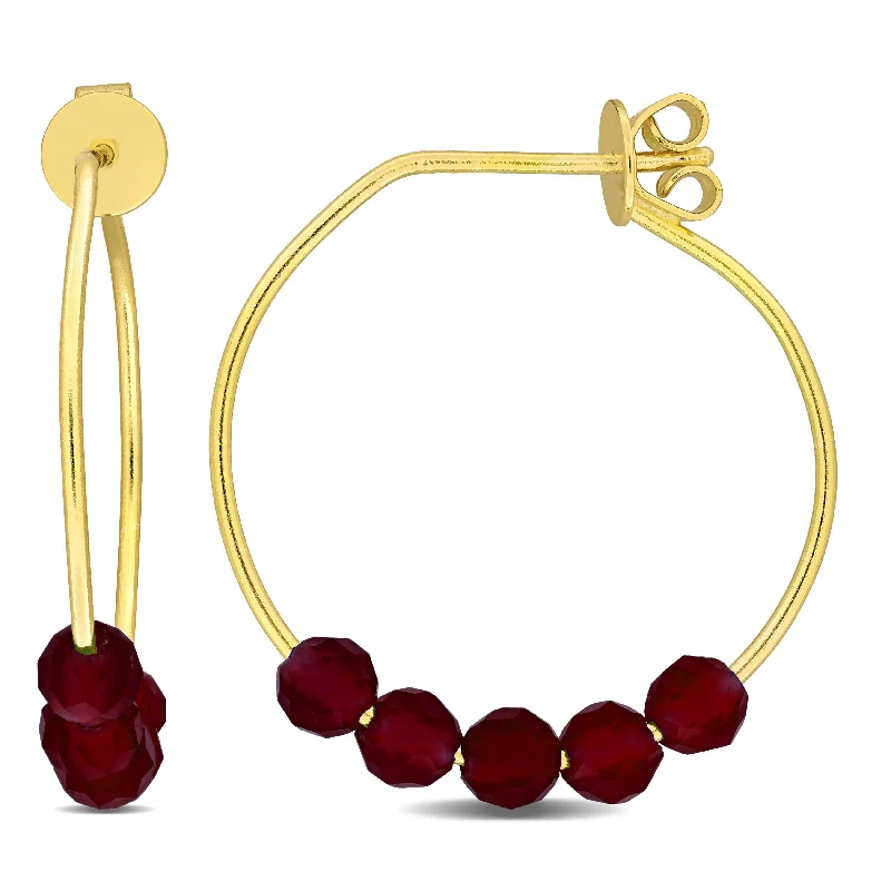 Drop Earrings for Casual Outfit -Miadora Yellow Sterling Silver Garnet Beads 1-1/5ct TGW Hoop Earrings