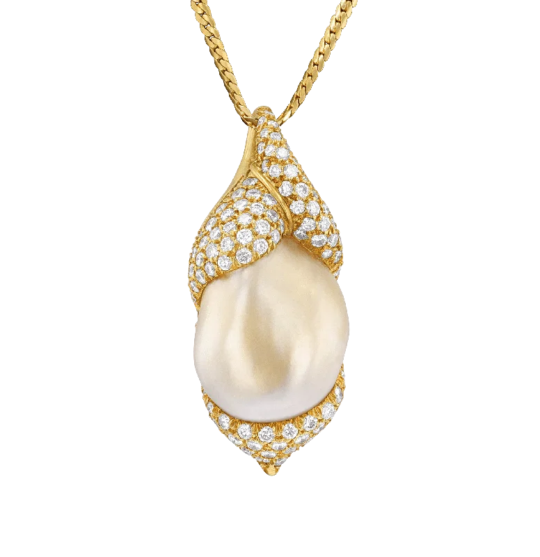 Stunning necklaces and pendants with ruby gemstones for a luxurious red hue-Henry Dunay Baroque Pearl and Diamond Pendant