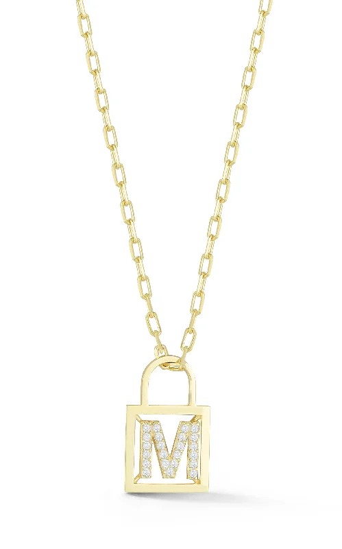 Necklaces and pendants with clear quartz for a pure and radiant look-Open Padlock Initial Necklace