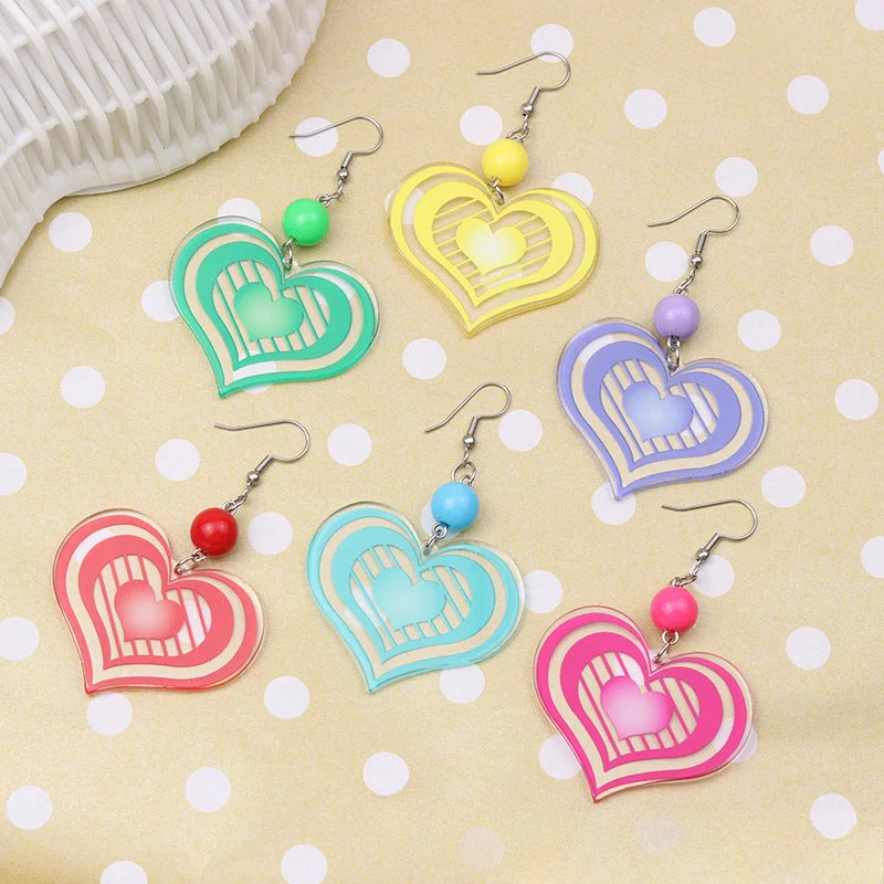 Drop Earrings with Crown Designs -Wholesale Candy Color Multi-layer Striped Heart Acrylic Personalized Fashion Earrings