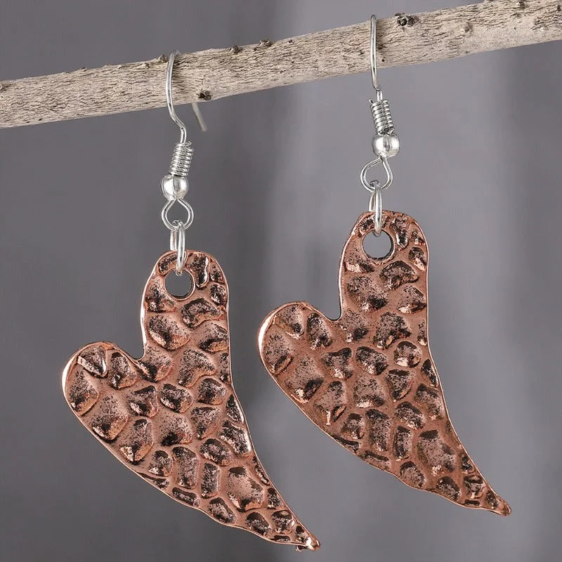 Crystal Drop Earrings for Sparkle -Wholesale Simple Retro Heart-shaped Textured Pendant Personality Versatile Love Pattern Earrings