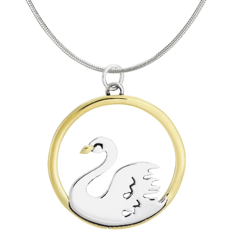 Stunning necklaces and pendants with ruby gemstones for a luxurious red hue-Sterling Silver & Brass Swan Necklace