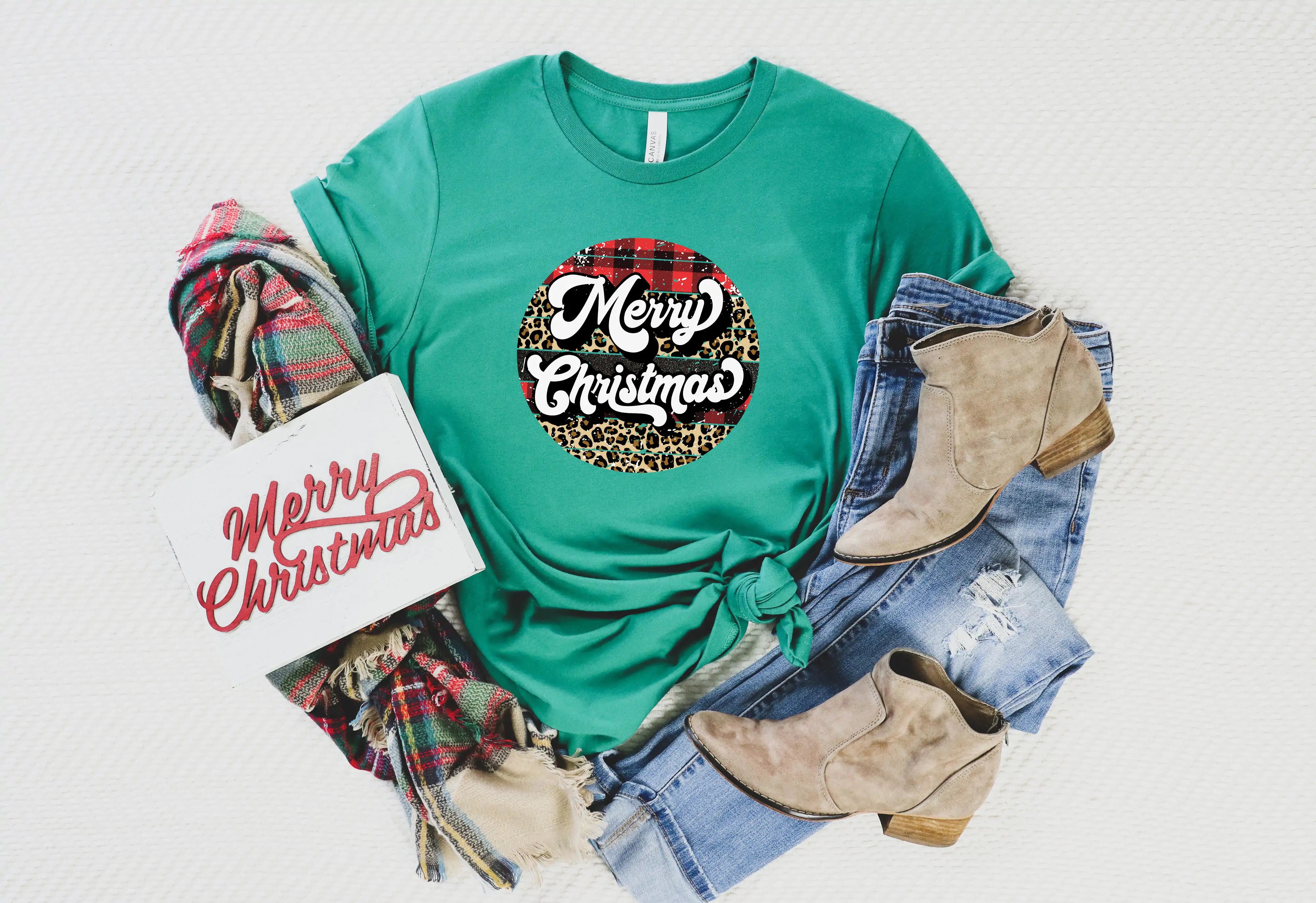 Movie T-Shirts for Film Fans -Retro Merry Christmas Shirt, Buffalo Plaid Christmas Shirt