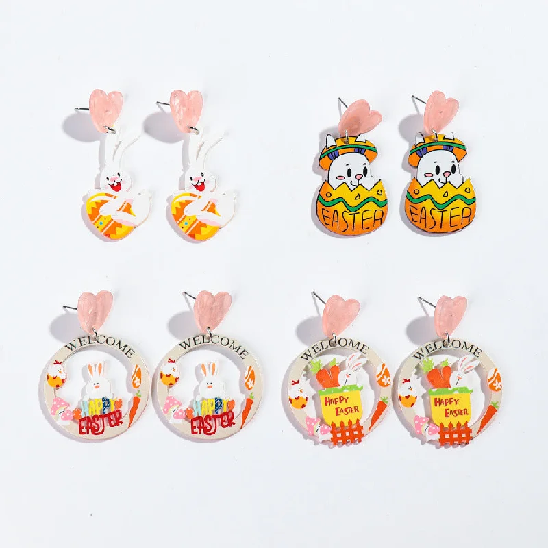 Drop Earrings with Filigree Work -Wholesale Carnival Cartoon Rabbit Earrings Easter Animal Party Festival Cute Rabbit Acrylic Earrings