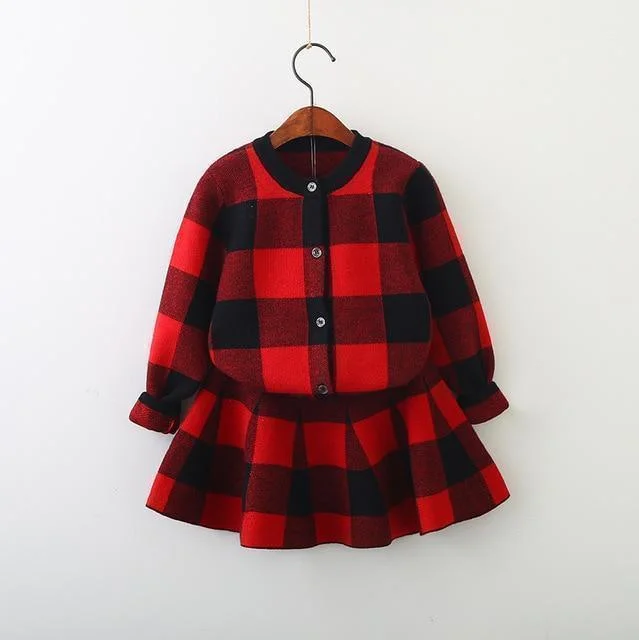 Solid Color T-Shirts for Minimalist -Kids Clothing Set Girls Plaid Skirt Suit