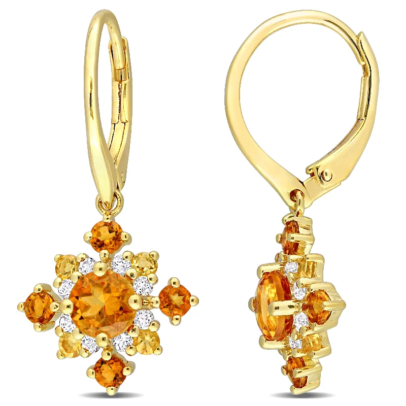 Drop Earrings with Abstract Designs -Miadora Citrine Madeira Citrine and White Topaz Floral Earrings in Yellow Plated Sterling Silver