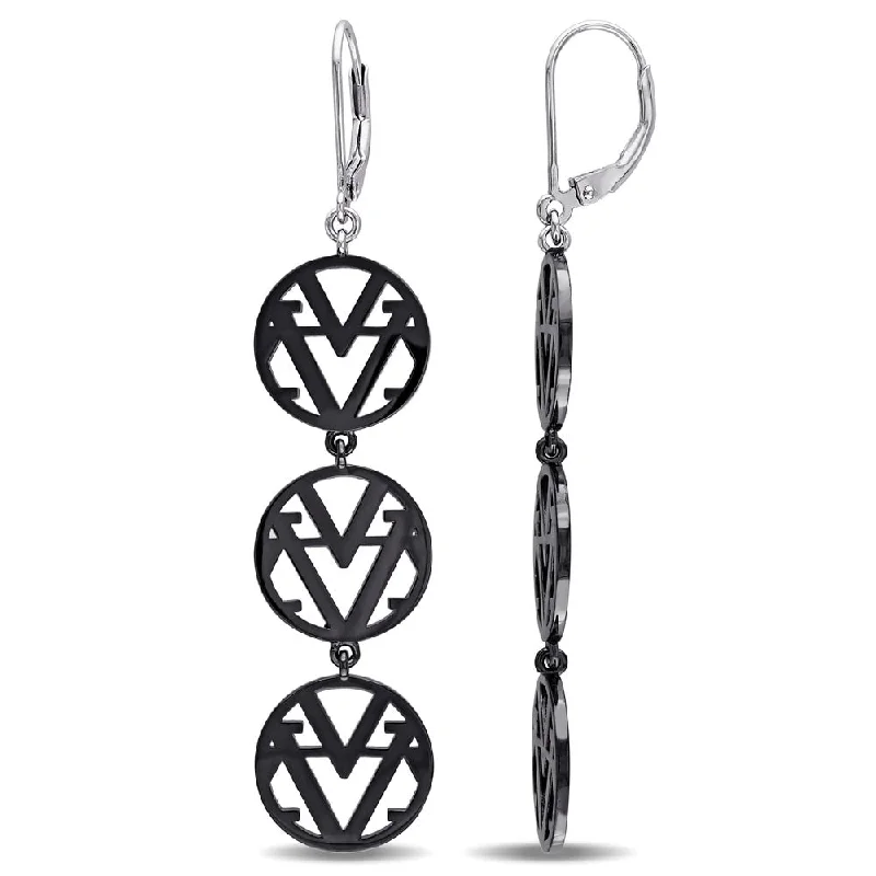 Maximalist Drop Earrings for Bling -Miadora Openwork Drop Earrings in Sterling Silver with Black Rhodium - White