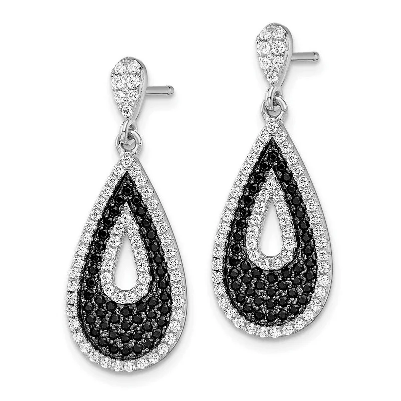 Drop Earrings with Symbolic Elements -Curata 925 Sterling Silver 28x11mm Black CZ Cubic Zirconia Dangling Teardrop Post Earrings