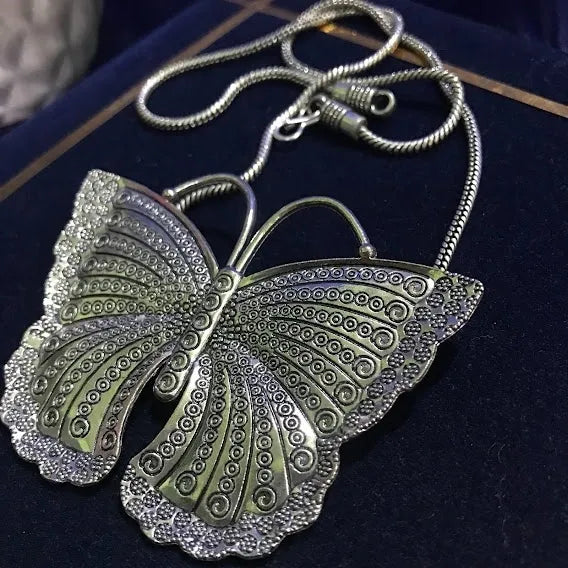 Best necklaces and pendants with butterfly pendants for a delicate, light style-Classy Silver Plated Oxidized Chain With Butterfly Pendant