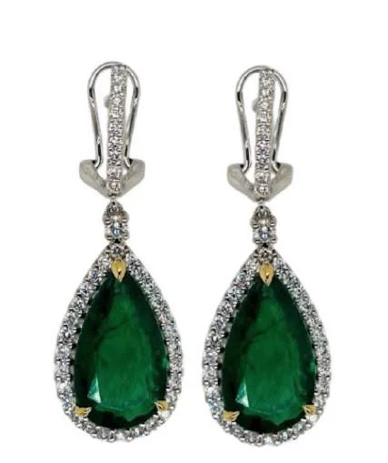 Star Shaped Drop Earrings for Charm -18K EMERALD DIAMOND EARRINGS