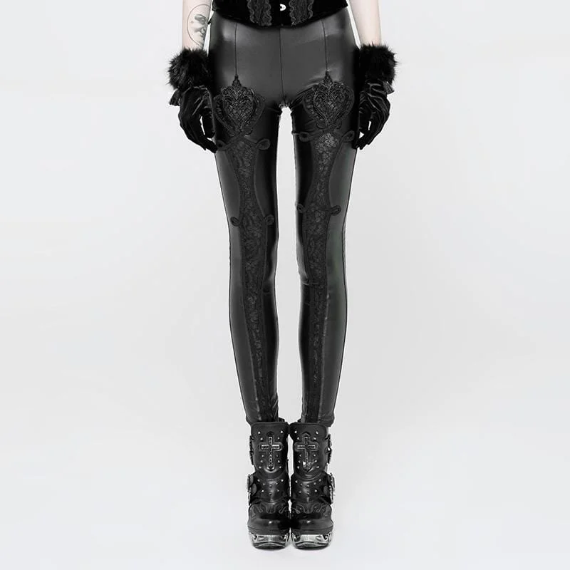 Printed T-Shirts with Graphic Designs -Women's Goth Punk Lace Inset Leggings