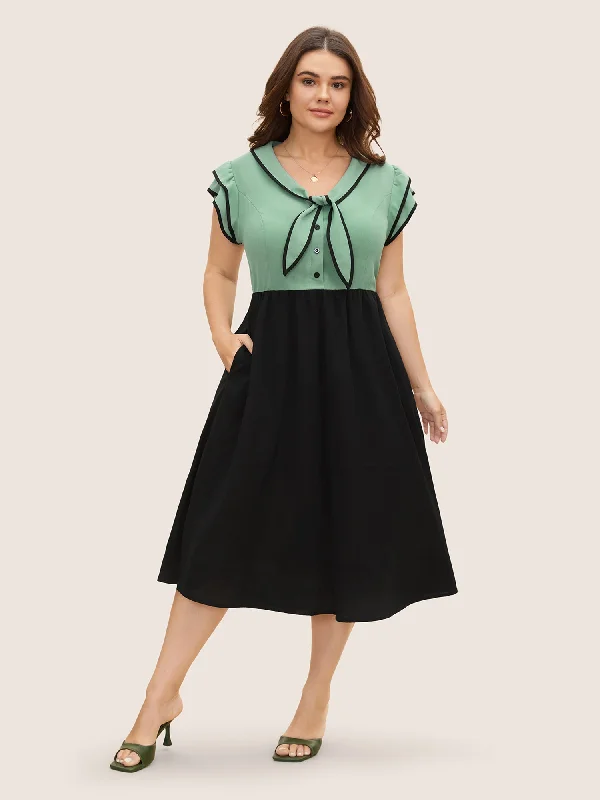 Plus size dresses with timeless cuts suit all -Two-colored Knot Tie Midi Dress