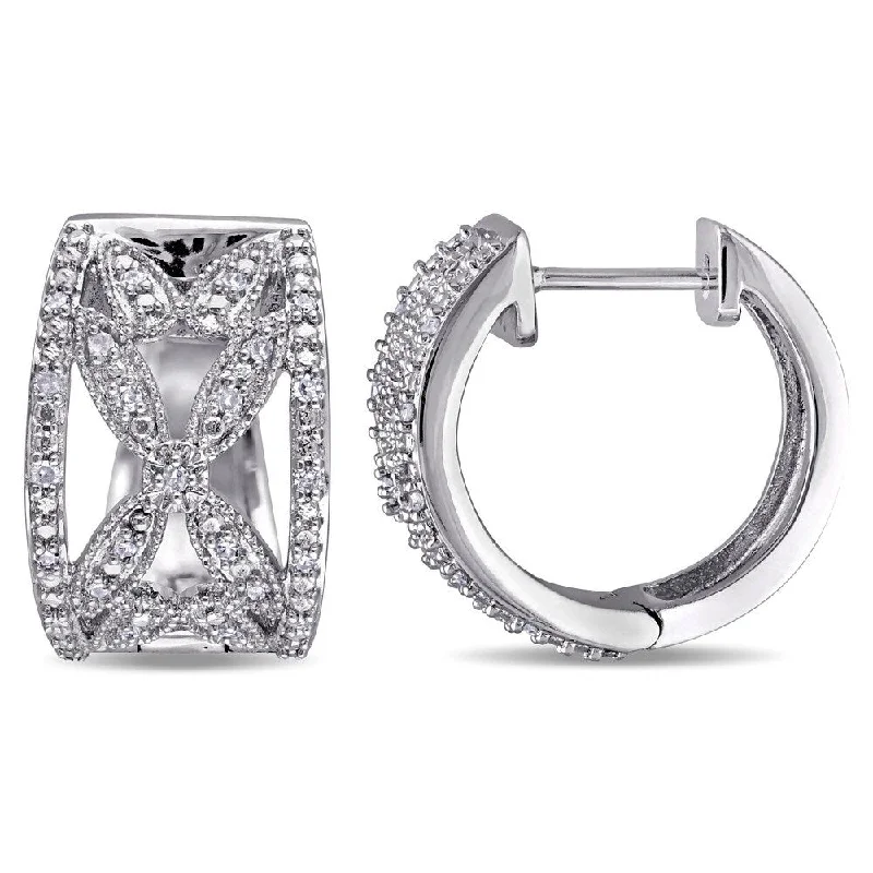 Long Drop Earrings for Dramatic -Miadora Sterling Silver 1/4ct TDW Diamond Cuff Filigree Hoop Earrings - White