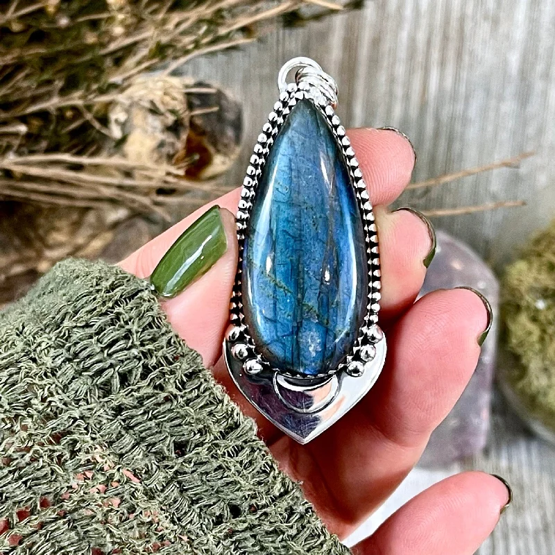 Best necklaces and pendants with opal gemstones for an iridescent glow-Midnight Moon Crystal Necklace - Labradorite Necklace in Sterling Silver  -Designed by FOXLARK Collection/ Witchy Stone Jewelry