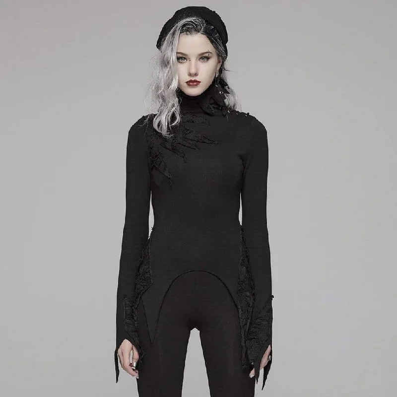 Business T-Shirts for Professional -Women's Goth Turtleneck Flare Sleeved Iregular T-shirts