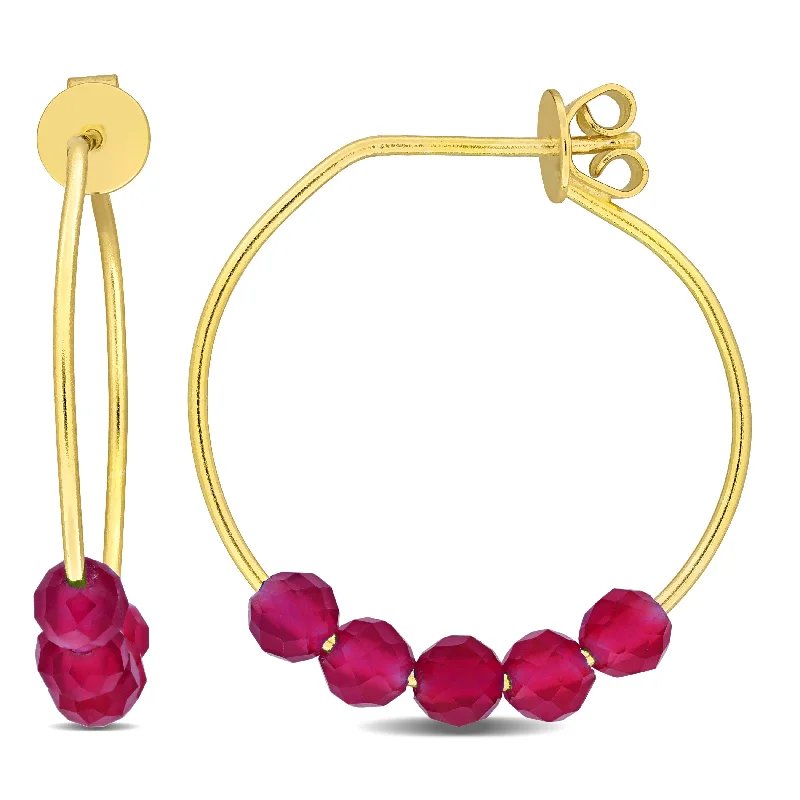 Studded Drop Earrings with Gemstones -Miadora Yellow Sterling Silver 3mm Created Ruby beads .45ct tgw 26mm hoop earrings