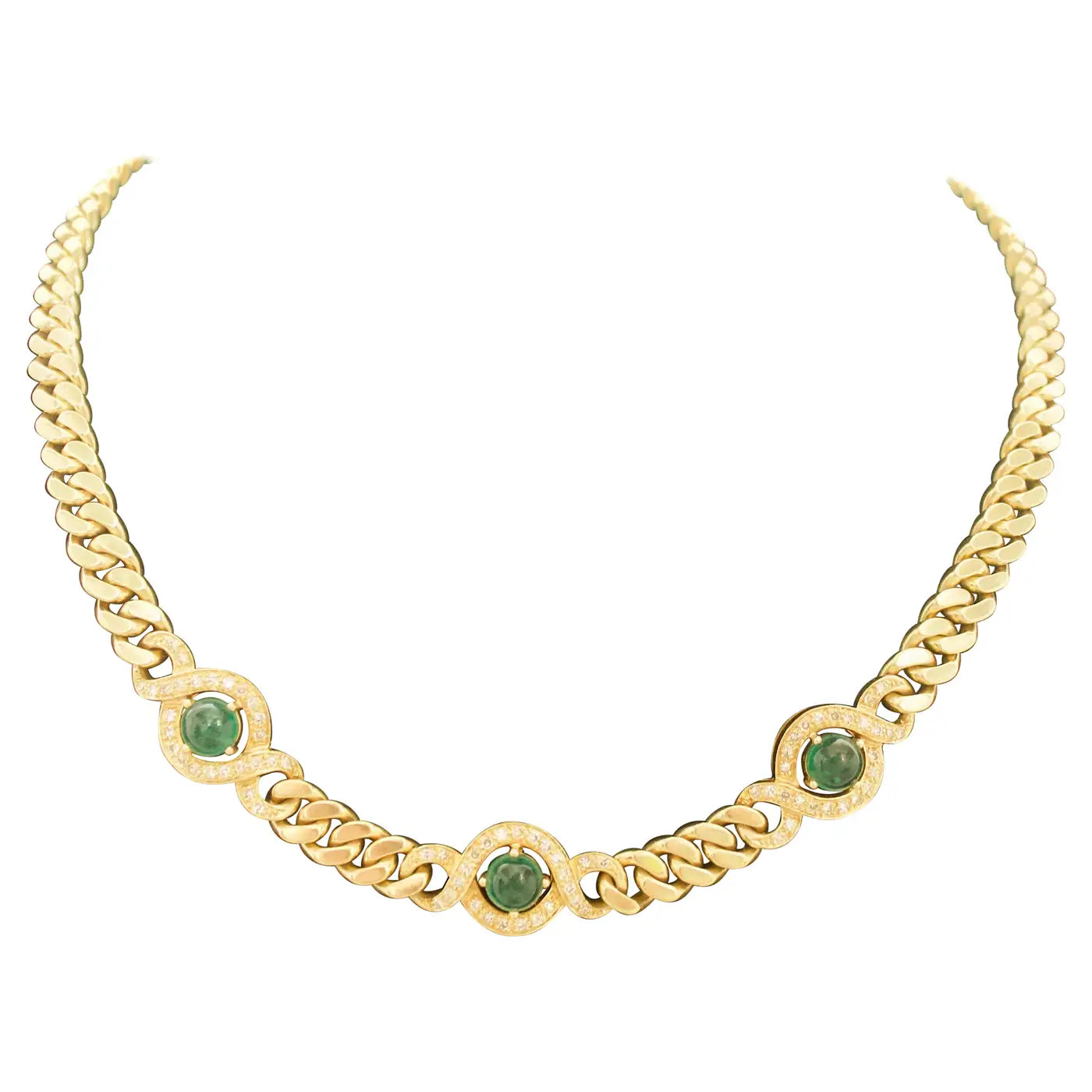 Necklaces and pendants with ocean-inspired designs for a refreshing, beachy feel-Emerald and Diamond Vintage "Cuban Link" Necklace in 18k Yellow Gold