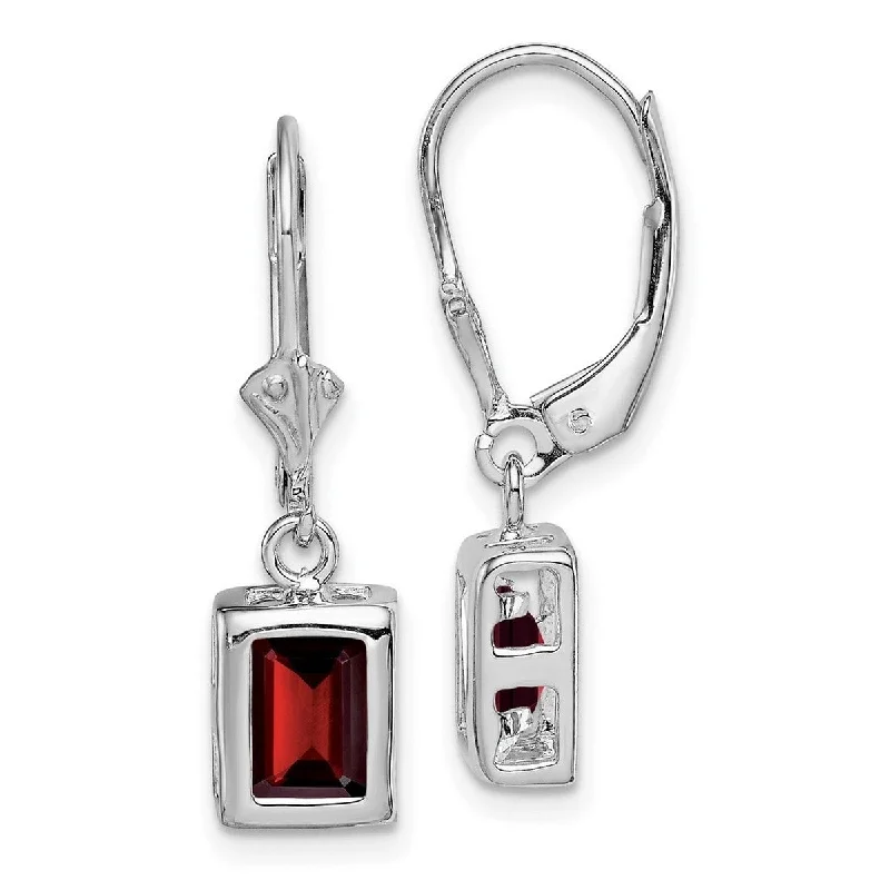 Push Back Drop Earrings for Convenience -Curata 925 Sterling Silver Bezel 7x5mm Emerald Cut Garnet Leverback Earrings 26x7mm