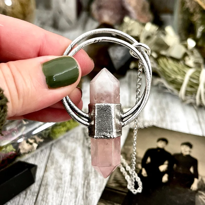 Best necklaces and pendants with matching earrings for a coordinated, elegant look-Rose Quartz Crystal Necklace in Silver / Foxlark Collection - One of a Kind