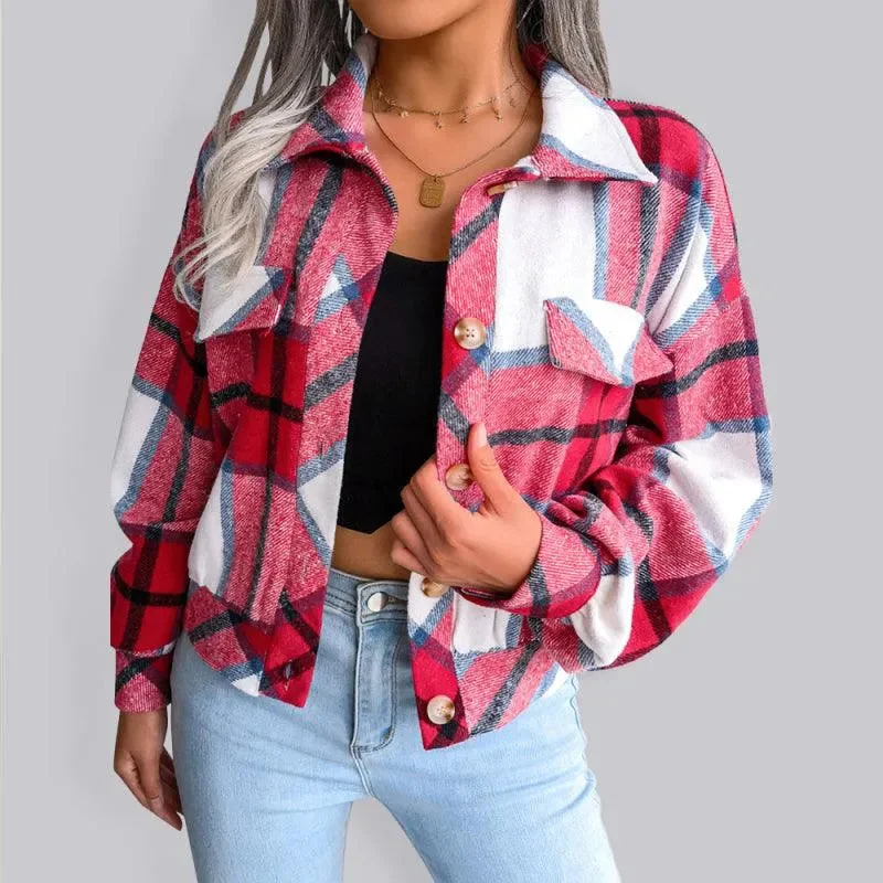 Wedding T-Shirts for Casual Ceremony -Short Plaid Loose Women’s Coat