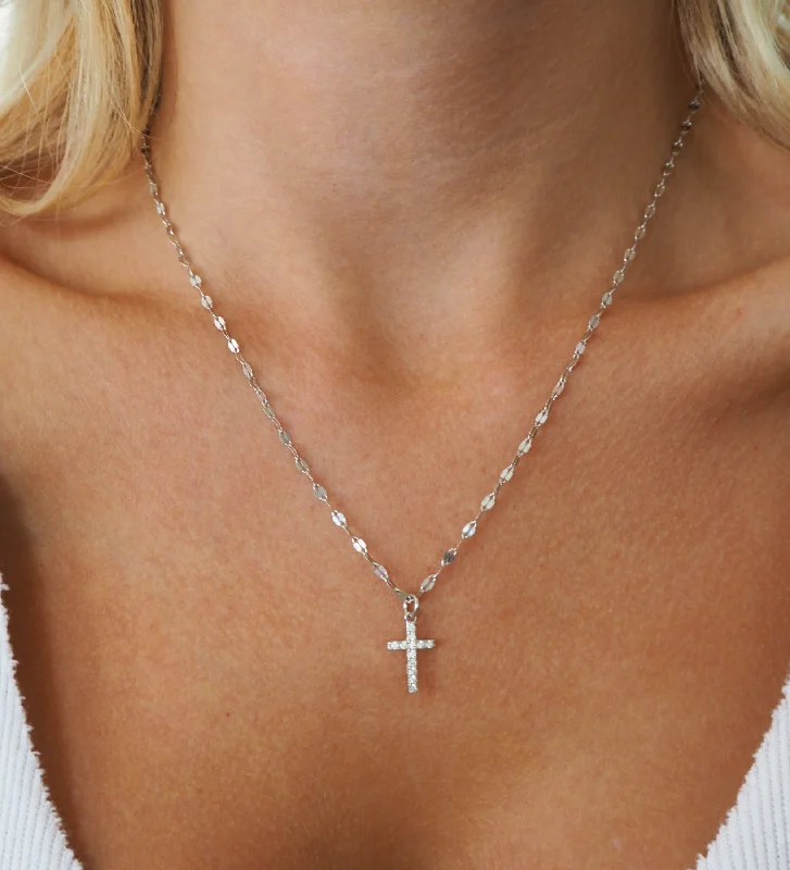 Beautiful necklaces and pendants with moon and star charms for a dreamy effect-Cross Shimmer Choker | Silver