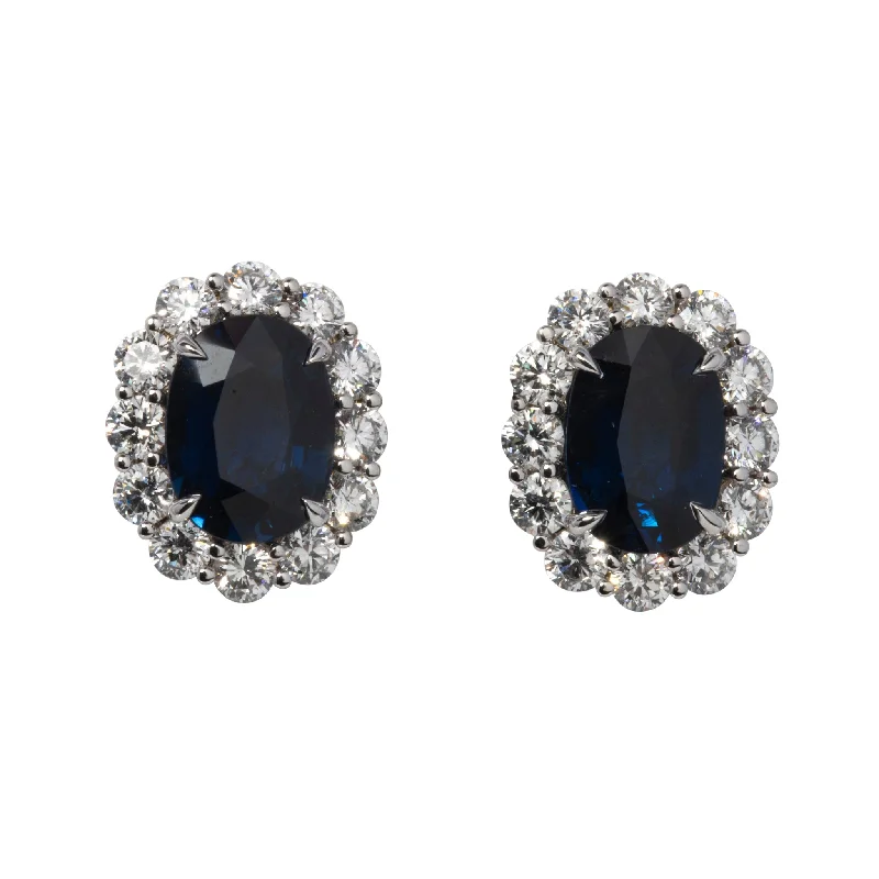 Square Drop Earrings for Modern -6.34ct Oval Sapphire & 2.64ct Diamond Cluster 18K Gold Earrings