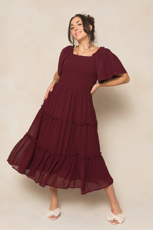 Plus size dresses for office chic stay crisp -Ellie Dress in Wine Chiffon