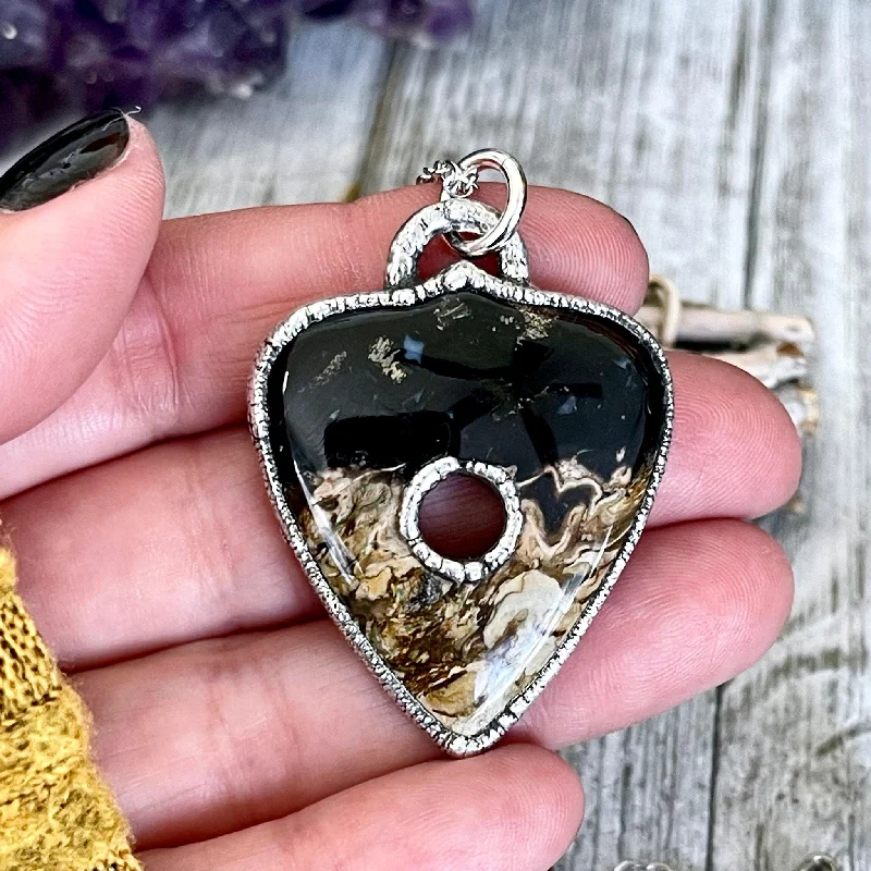 Best necklaces and pendants with layered designs for a chic, stacked look-Fossilized Palm Root Ouija Planchette Statement Necklace in Fine Silver  / Foxlark Collection - One of a Kind