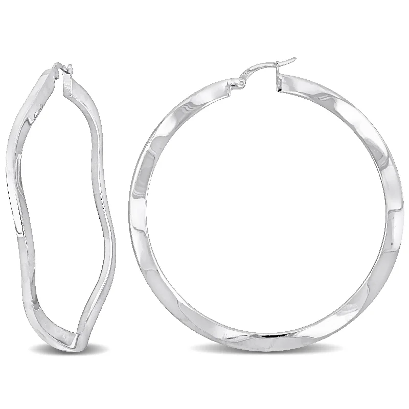 Detachable Drop Earrings with Charms -Miadora Sterling Silver 58mm Round Wave Hoop Earrings