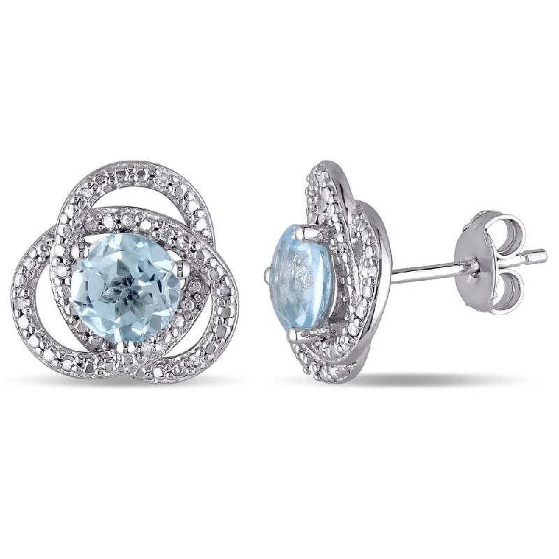 Detachable Drop Earrings with Charms -Miadora Sterling Silver Blue Topaz and 1/10ct TDW Diamond Love Knot Earrings (G-H, I2-I3)