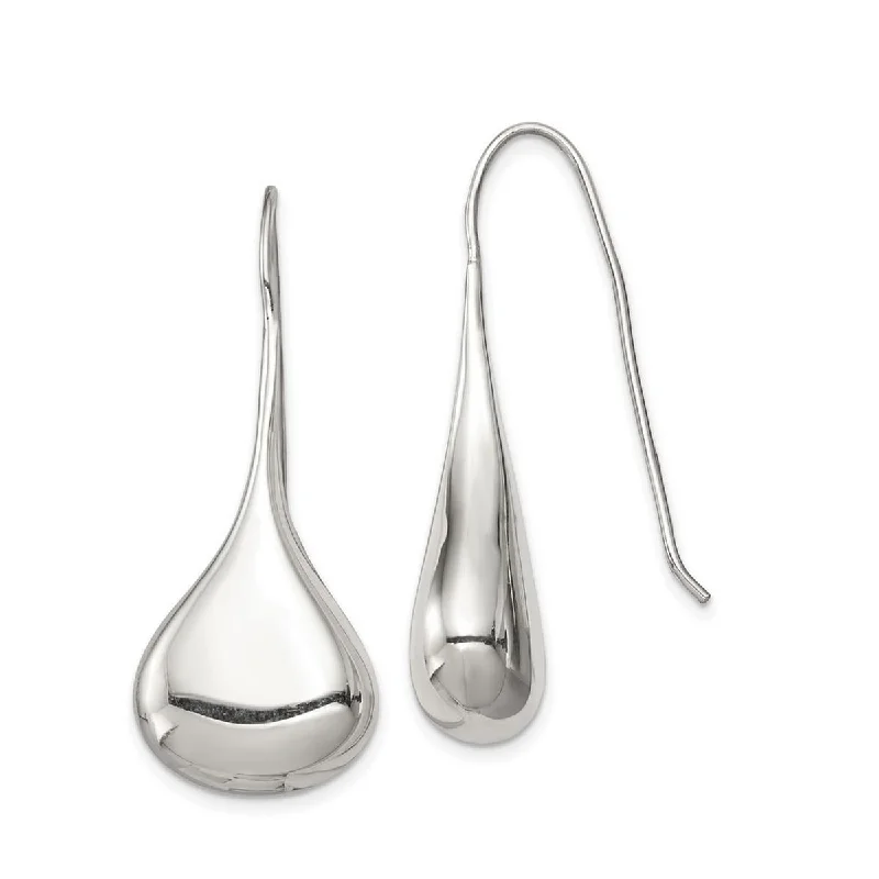 Nickel Free Drop Earrings for Safety -Curata 925 Sterling Silver Tear-drop French Wire Drop Dangle Earrings (12mm x 43mm)