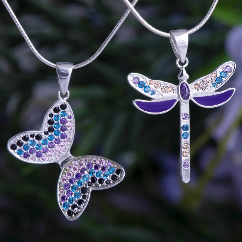 Stunning necklaces and pendants with aquamarine stones for a serene effect-Fluttering Friends Sterling & Crystal Necklace