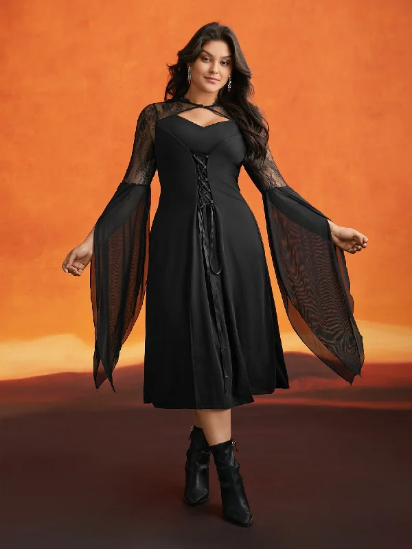 Plus size dresses for power dressing empower daily -Dark Spell Veiled Lace Midi Dress