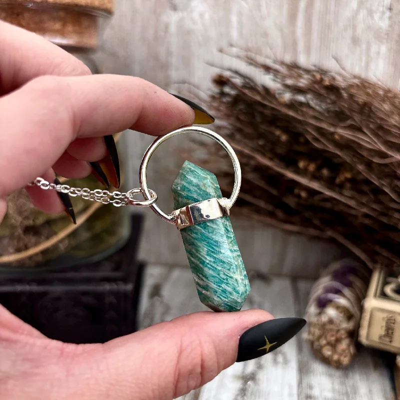 Beautiful necklaces and pendants with butterfly motifs for a whimsical style-Amazonite Crystal Point Necklace in Sterling Silver, Blue Amazonite Pendant  -Designed by FOXLARK Collection