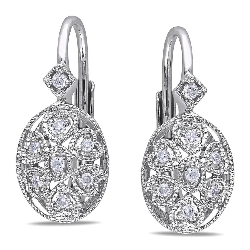 Heart Shaped Drop Earrings for Love -Miadora Sterling Silver 1/8ct TDW Diamond Earrings