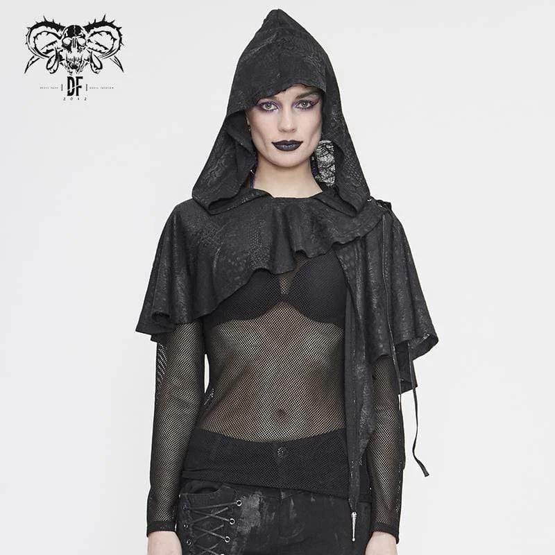 Sleeveless T-Shirts for Coolness -Women's Gothic Punk Asymmetrical Short Hooded Cape